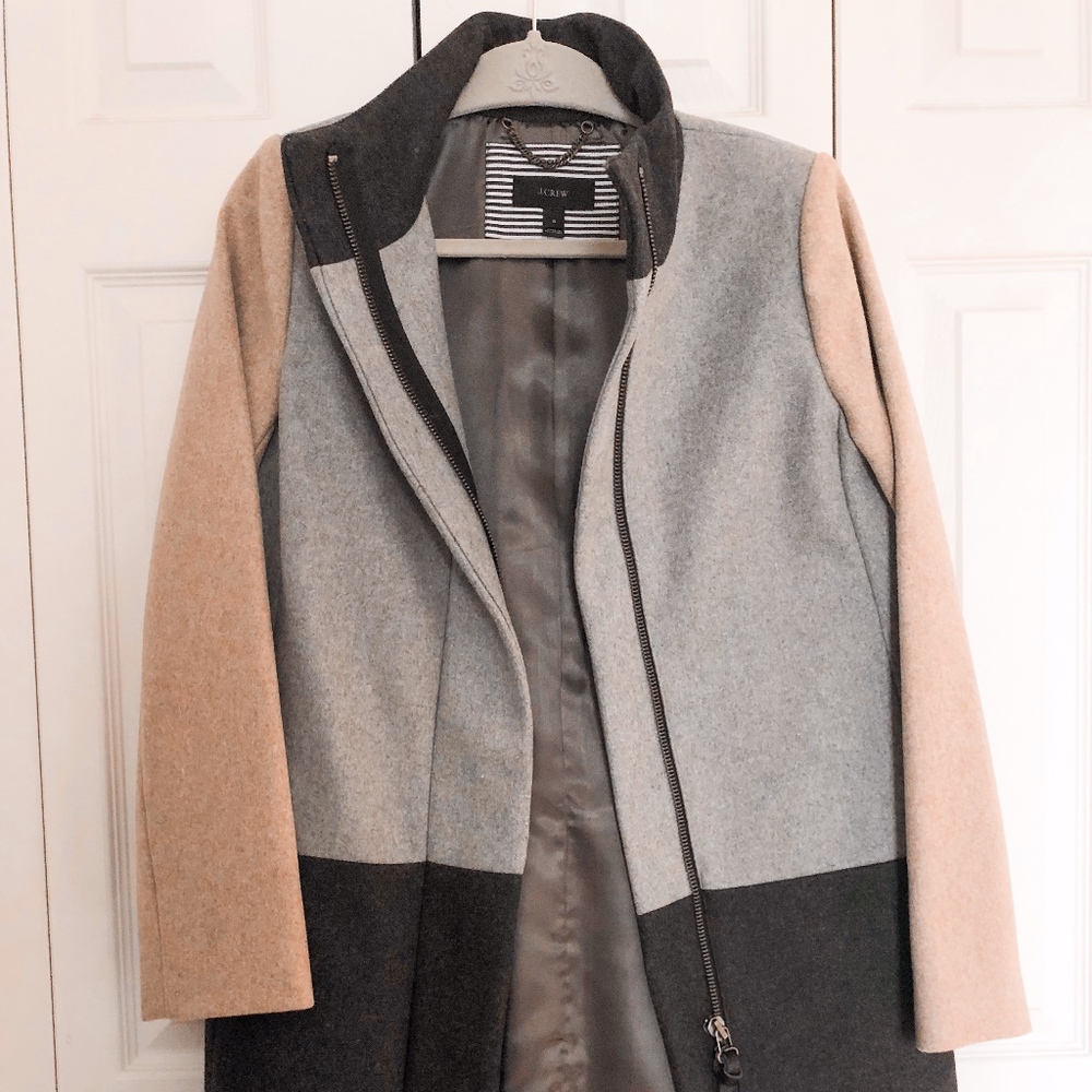 J. Crew Colorblock Funnelneck Coat